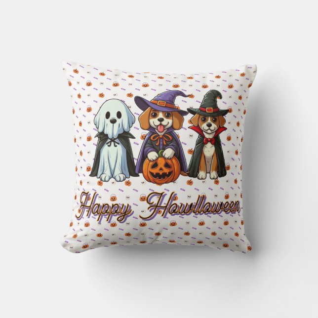 Coussin Chiens mignons comme fantôme, sorcière et vampire (Recto)
