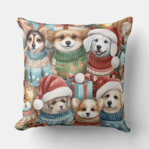 Coussin Chiens mûrs d'aquarelle dans les pulls