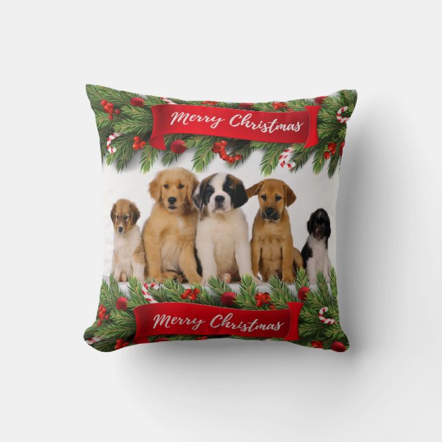 Coussin Chiens Photo de Noël (Recto)
