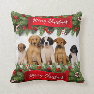 Coussin Chiens Photo de Noël