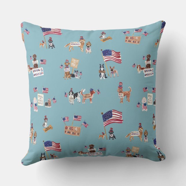 Coussin CHIENS POUR LA DÉMOCRATIE Bleu recto-verso (Verso)