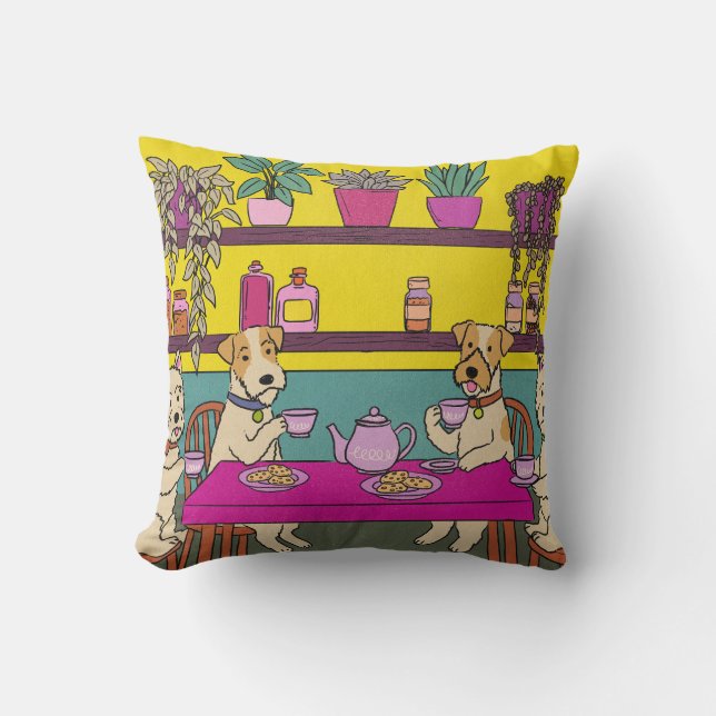 Coussin Chiens prenant le thé de l'après-midi (Recto)