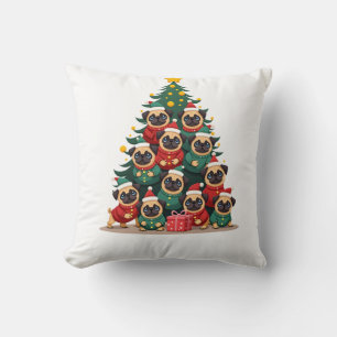 Coussin Chiens Pug Arbre de Noël Mignon Noël (2)