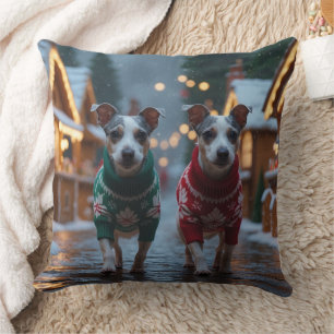Coussin Chiens Rat Terrier Noël Neige Fêtes