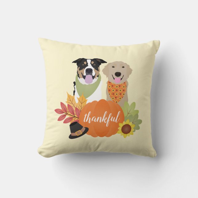 Coussin Chiens reconnaissants de la récolte de Thanksgivin (Recto)