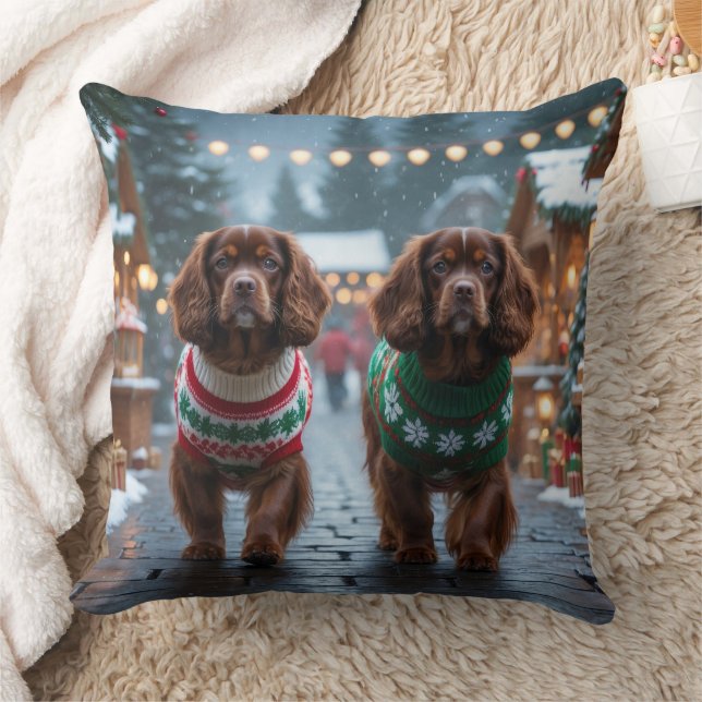 Coussin Chiens Spaniel Tibétain Noël Neige Fêtes (Couverture)