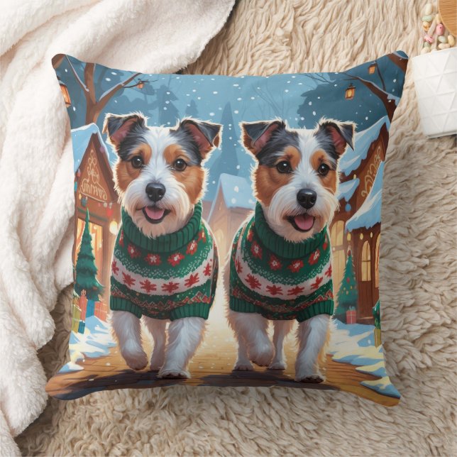 Coussin Chiens Terrier Australien Noël Neige Fêtes (Couverture)