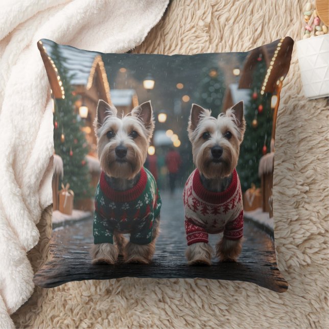 Coussin Chiens Terrier Écossais Noël Neige Fêtes (Couverture)