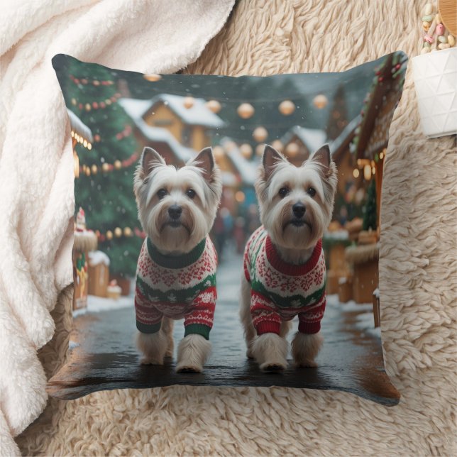 Coussin Chiens Terrier Tibétain Noël Neige Fêtes (Couverture)