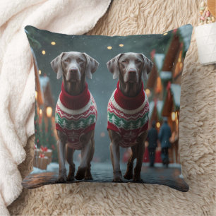 Coussin Chiens Weimaraner Noël Neige Fêtes