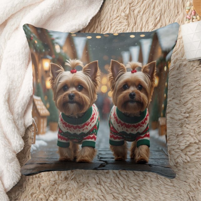 Coussin Chiens Yorkipoo Noël Neige Fêtes (Couverture)