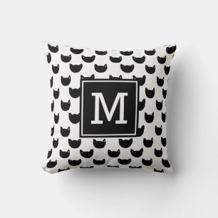 Coussin Chiffre chic de fille Chat noir de Doodle Monogram