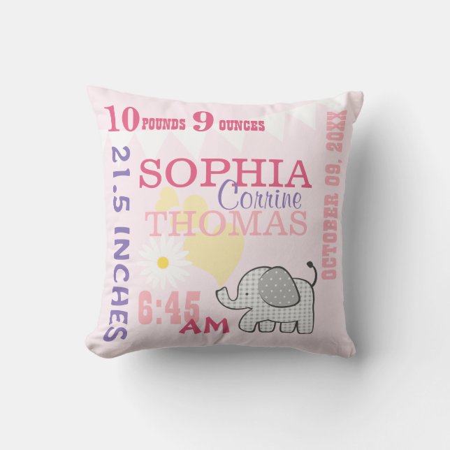 Coussin Chiffre de naissance rose Poids d'anniversaire (Recto)