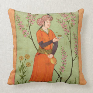 Coussin Chiffre princier iranien tenant une tasse et un