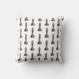 Coussin Chiffres d'échecs noirs et blancs Linocut King