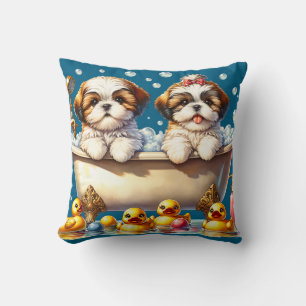 Coussin "Chih Tzu Chipies dans le bain de bulles"