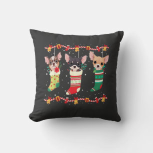 Coussin Chihuahua Chaussettes de Noël Lumières Drôle Xmas