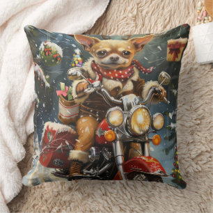 Coussin Chihuahua Chien à moto Noël 