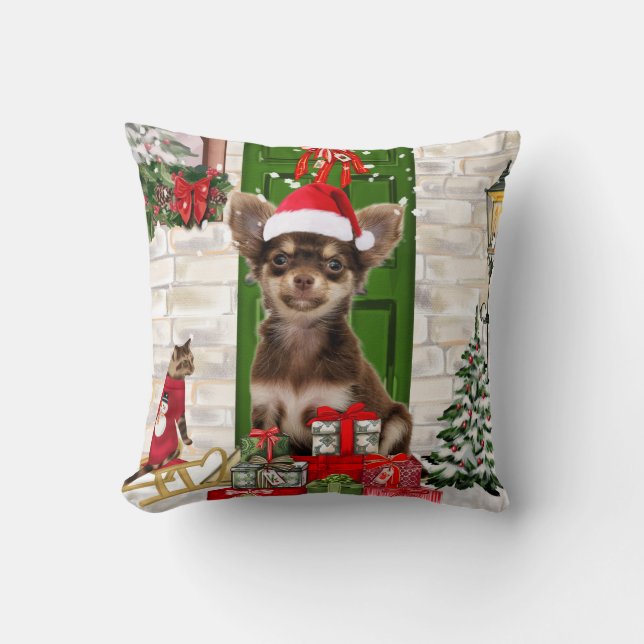 Coussin Chihuahua Chien Noël (Recto)