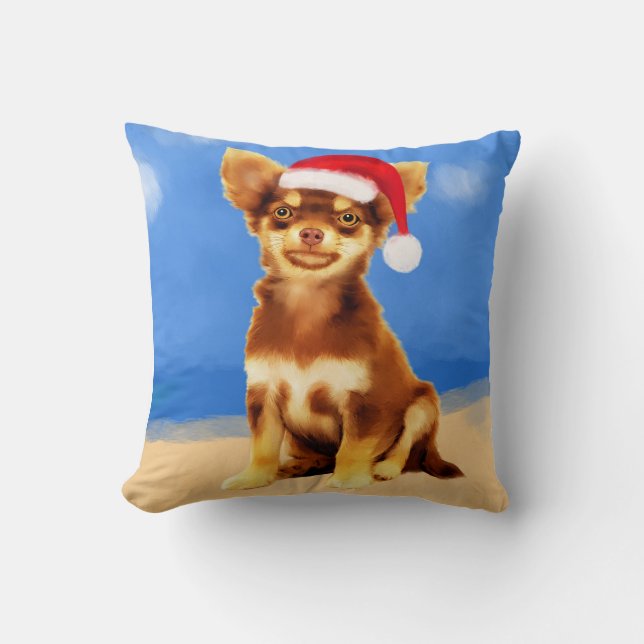 Coussin Chihuahua chien sur la plage avec Casquette de Noë (Recto)