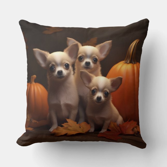 Coussin Chihuahua chiot Automne Délice Citrouille  (Recto)