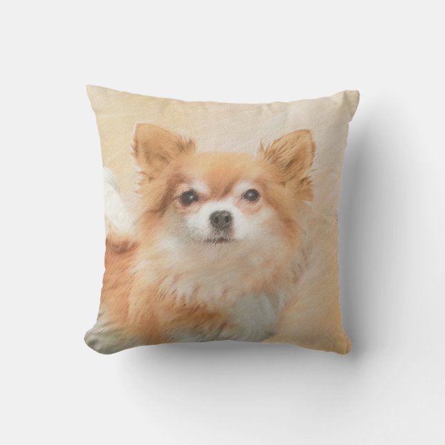 Coussin Chihuahua Peinture de Chien à long Haired Art orig (Recto)