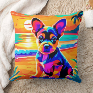 Coussin Chihuahua Puppy coloré sur Sunset Beach