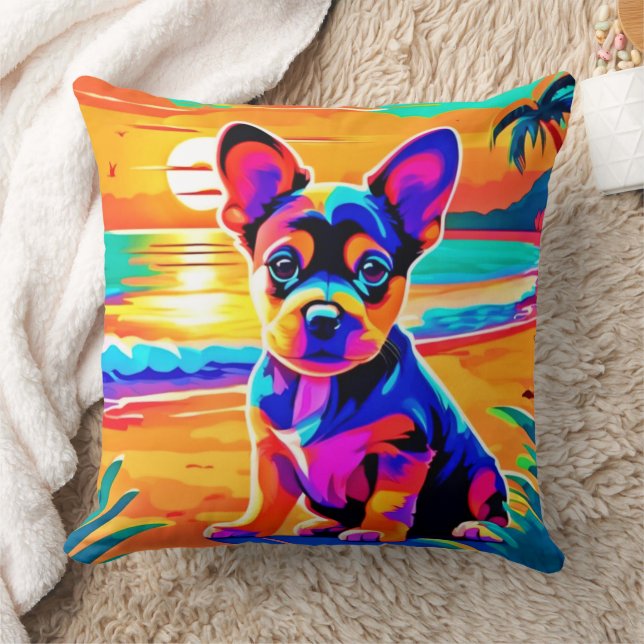 Coussin Chihuahua Puppy coloré sur Sunset Beach (Couverture)