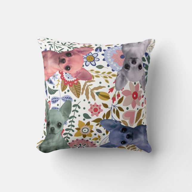 Coussin Chihuahuas aquarelle mignons – Chien coloré  (Recto)