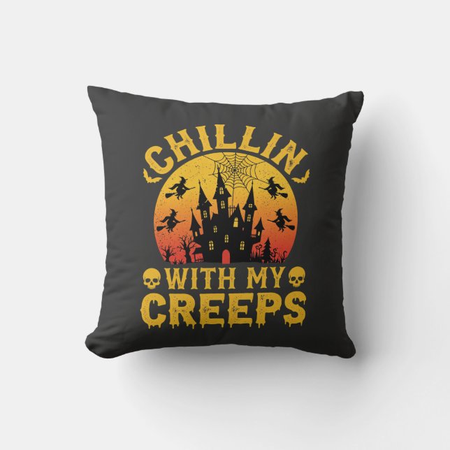 Coussin Chillin Halloween Avec Mes Creeps Château Hanté De (Recto)