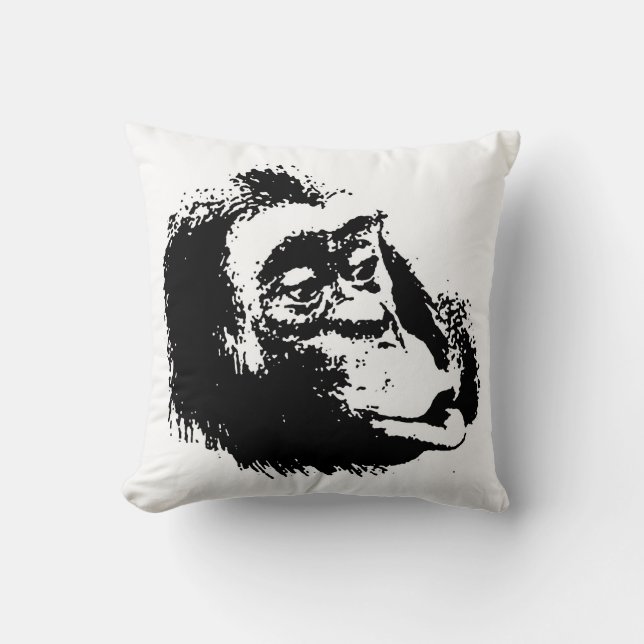 Coussin Chimpanzé d'art pop noir blanc amusant (Recto)