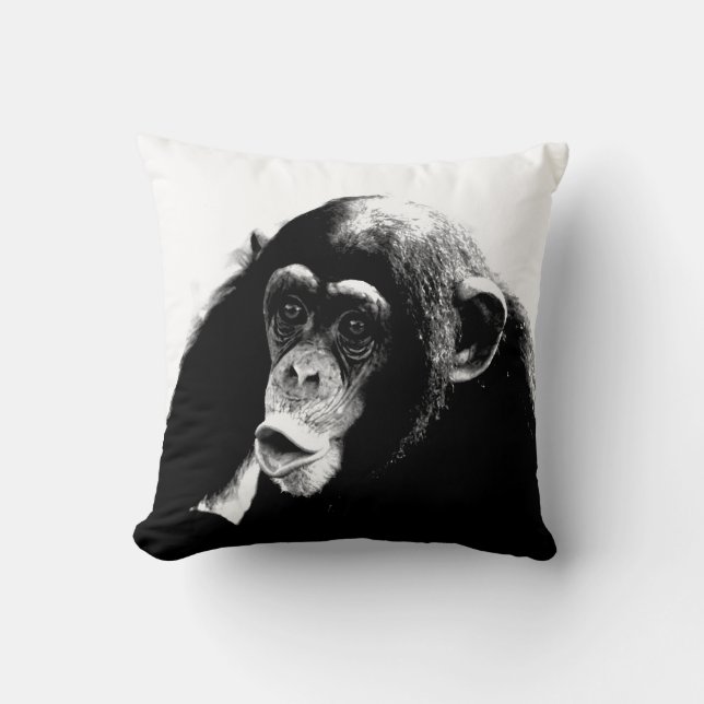 Coussin Chimpanzé noir blanc drôle (Recto)