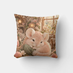 Coussin Chinchilla Confortable Fleurie de Cottage en Laine