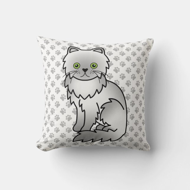 Coussin Chinchilla Gris Persan Mignon Chat de Dessin Animé (Recto)