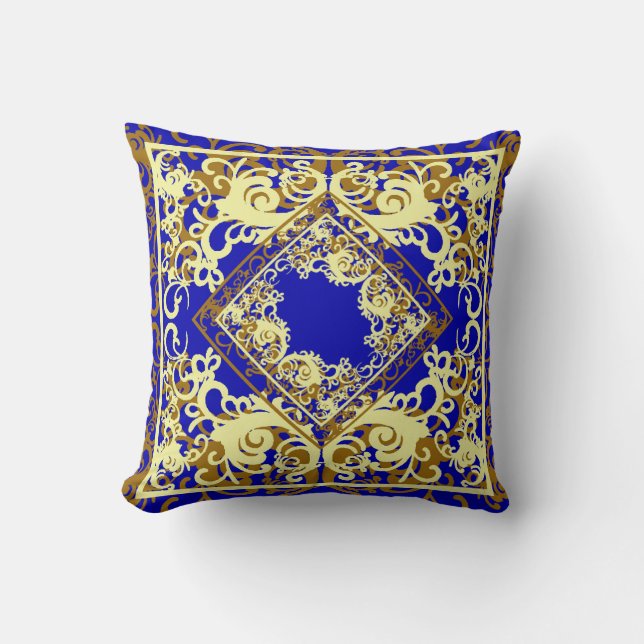 Coussin Chine Bluie et or réversible (Recto)