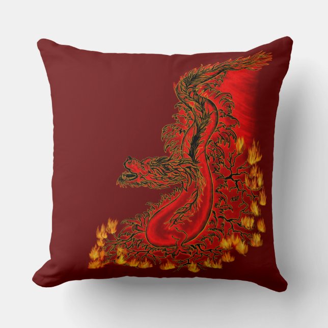 Coussin Chine Dragon rouge et or design (Recto)