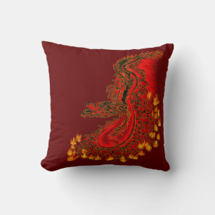 Coussin Chine Dragon rouge et or design