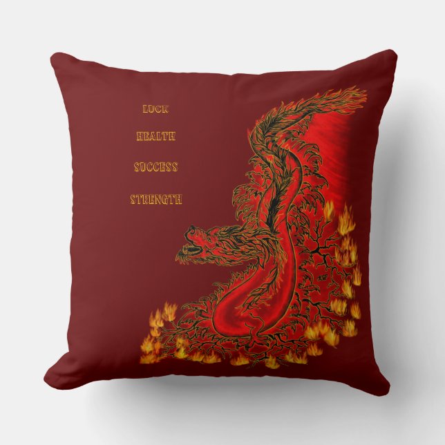 Coussin Chine Dragon rouge et or design (Recto)