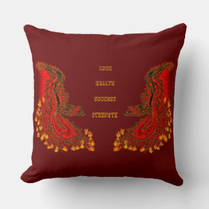 Coussin Chine Dragon rouge et or design