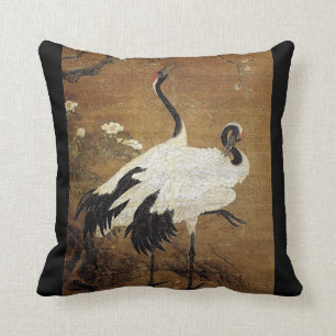 Coussin chinois de fleurs d'oiseaux de grue d'art