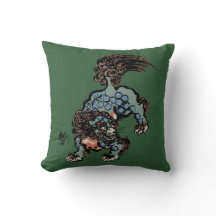 Chinois vintage Shi Lion sur fond vert chasseur
