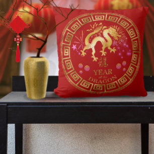 Coussin Chinois Zodiac Dragon Rouge/Or ID542