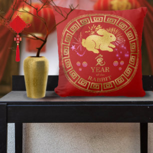 Coussin Chinois Zodiac Rabbit Rouge/Or ID542