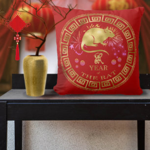 Coussin Chinois Zodiac Rat Rouge/Or ID542