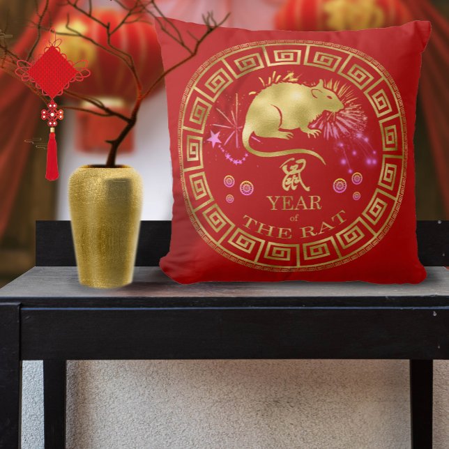 Coussin Chinois Zodiac Rat Rouge/Or ID542 (Créateur téléchargé)