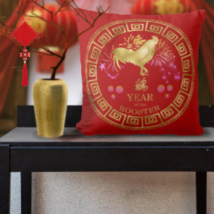 Coussin Chinois Zodiac Rooster Rouge/Or ID542