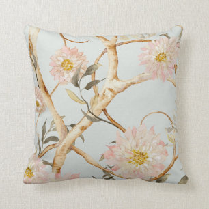Coussin Chinoiserie Aquarelle Floral Dusty Blue n Rose