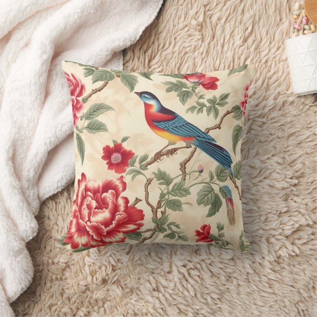 Coussin chinoiserie beige vintage (Couverture)