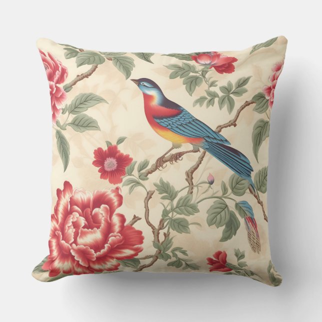 Coussin chinoiserie beige vintage (Recto)