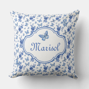 Coussin Chinoiserie Bleu Blancs Papillons Personnalisés